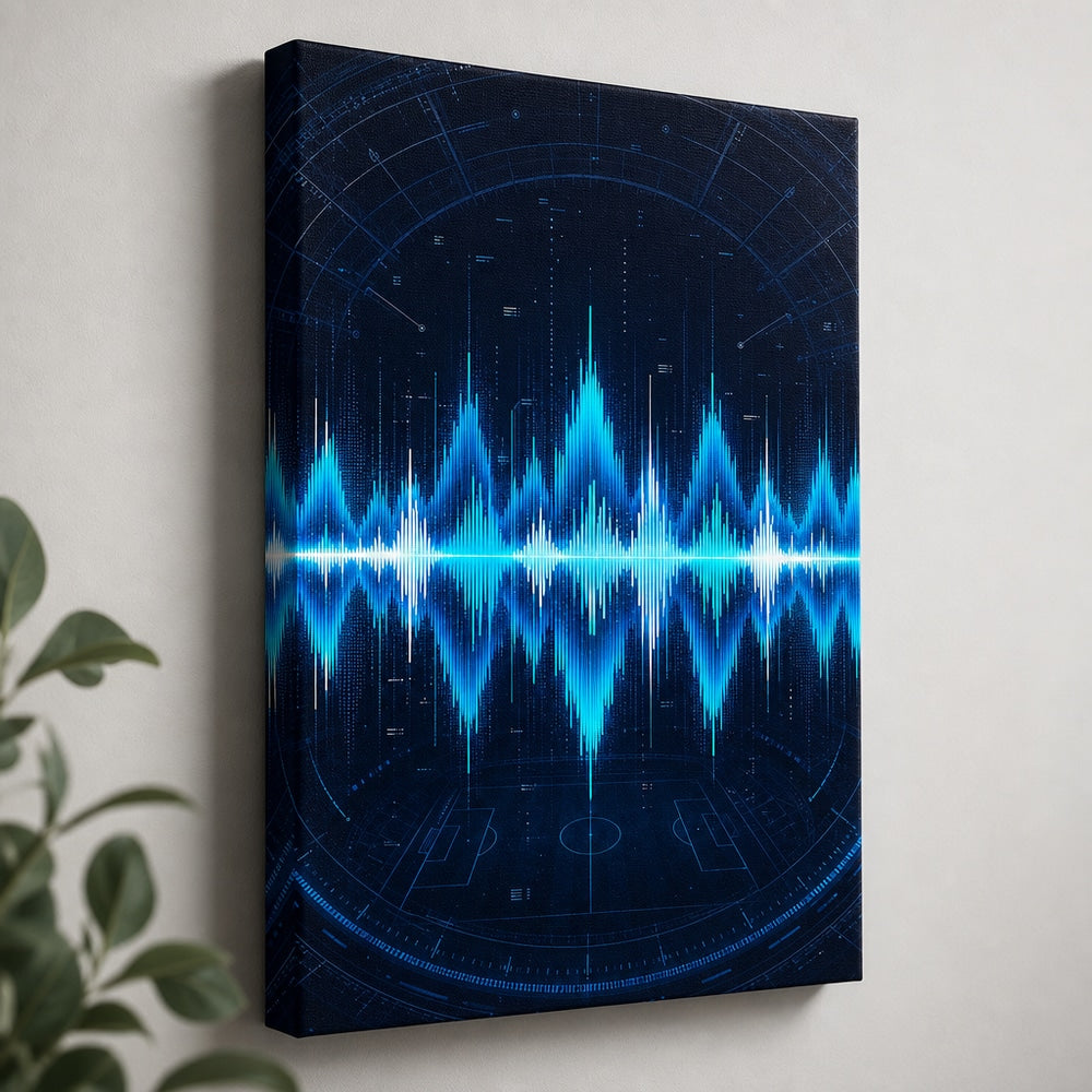 Blue Cyan Tech Soundwave Soccer Canvas Wall Art canvas texture detail