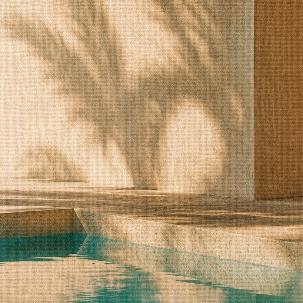 Retro Pool Palm Shadows Healing Canvas Wall Art 03 close-up canvas texture and wrapped edge detail