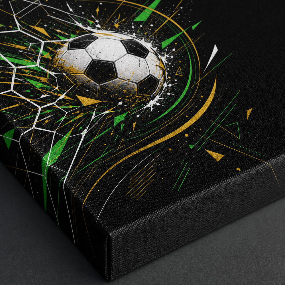 Geometric Net Breakthrough Soccer Canvas Wall Art 05 close-up canvas texture and wrapped edge detail
