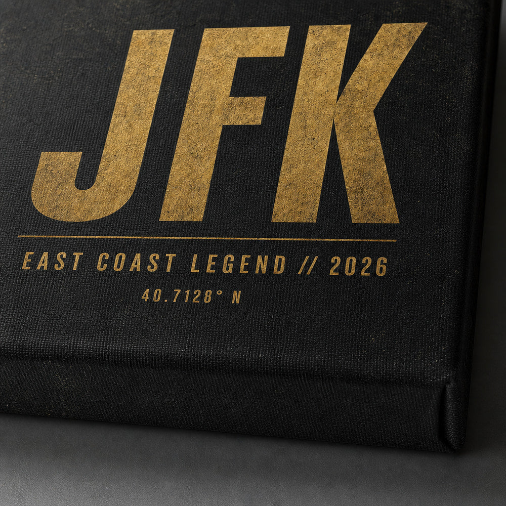 JFK Airport Code Coordinates Canvas Wall Art 02 close-up canvas texture and wrapped edge detail