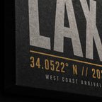 LAX Airport Code Coordinates Canvas Wall Art wrapped canvas detail