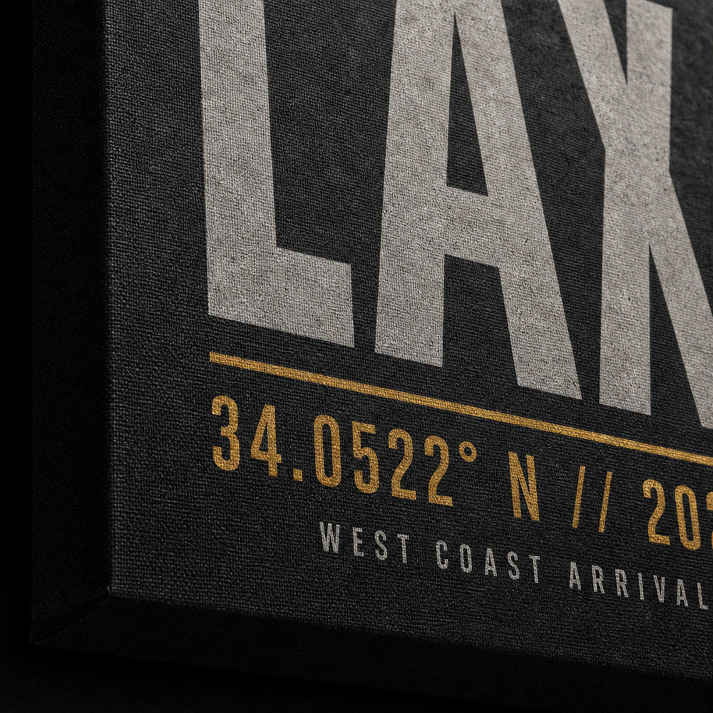 LAX Airport Code Coordinates Canvas Wall Art 01 close-up canvas texture and wrapped edge detail