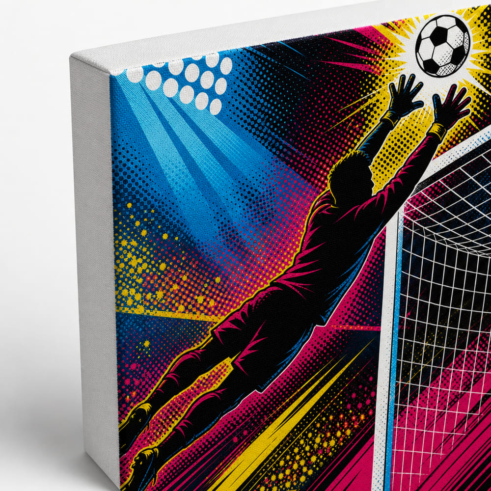 Pop Art Goalkeeper Save Soccer Canvas Wall Art 04 close-up canvas texture and wrapped edge detail