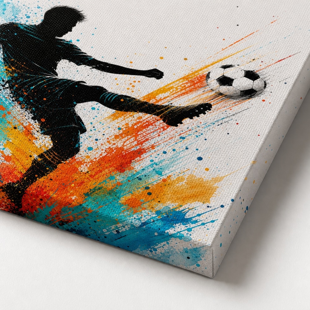 Dynamic Splatter Striker Soccer Canvas Wall Art 02 close-up canvas texture and wrapped edge detail