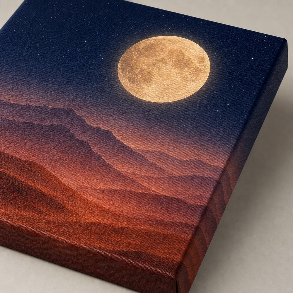 Abstract Moon Mountains Healing Canvas Wall Art 05 close-up canvas texture and wrapped edge detail