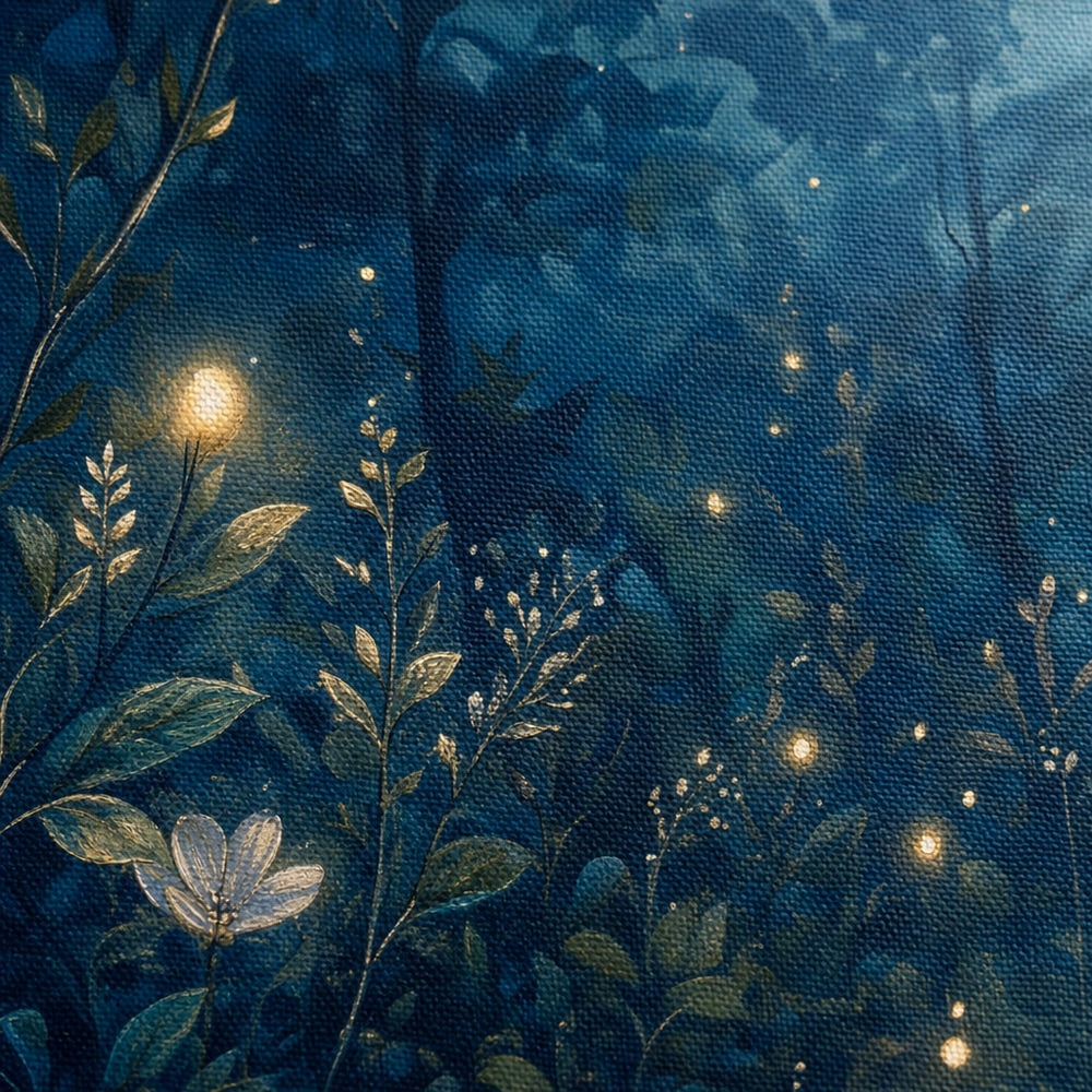 Moonlit Forest Glowing Plants Healing Canvas Wall Art 04 close-up canvas texture and wrapped edge detail