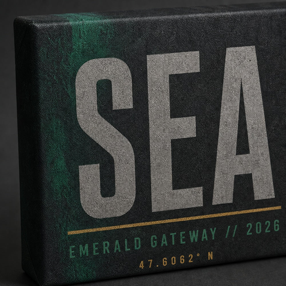 SEA Airport Code Coordinates Canvas Wall Art 04 close-up canvas texture and wrapped edge detail