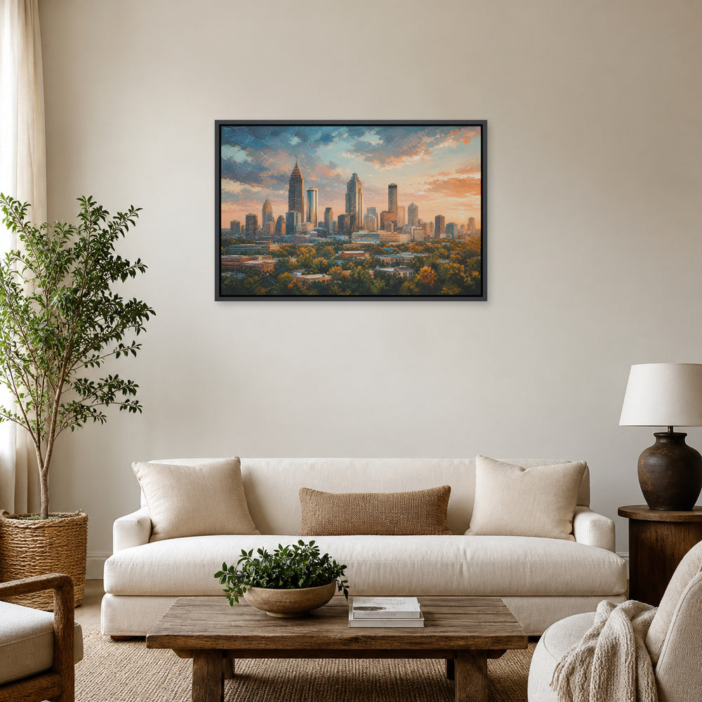 Atlanta Golden Hour Skyline Floating Frame Wall Art - 02_black_frame_wall_scene_primary