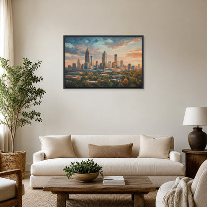 Atlanta Golden Hour Skyline Floating Frame Wall Art - 02_black_frame_wall_scene_primary