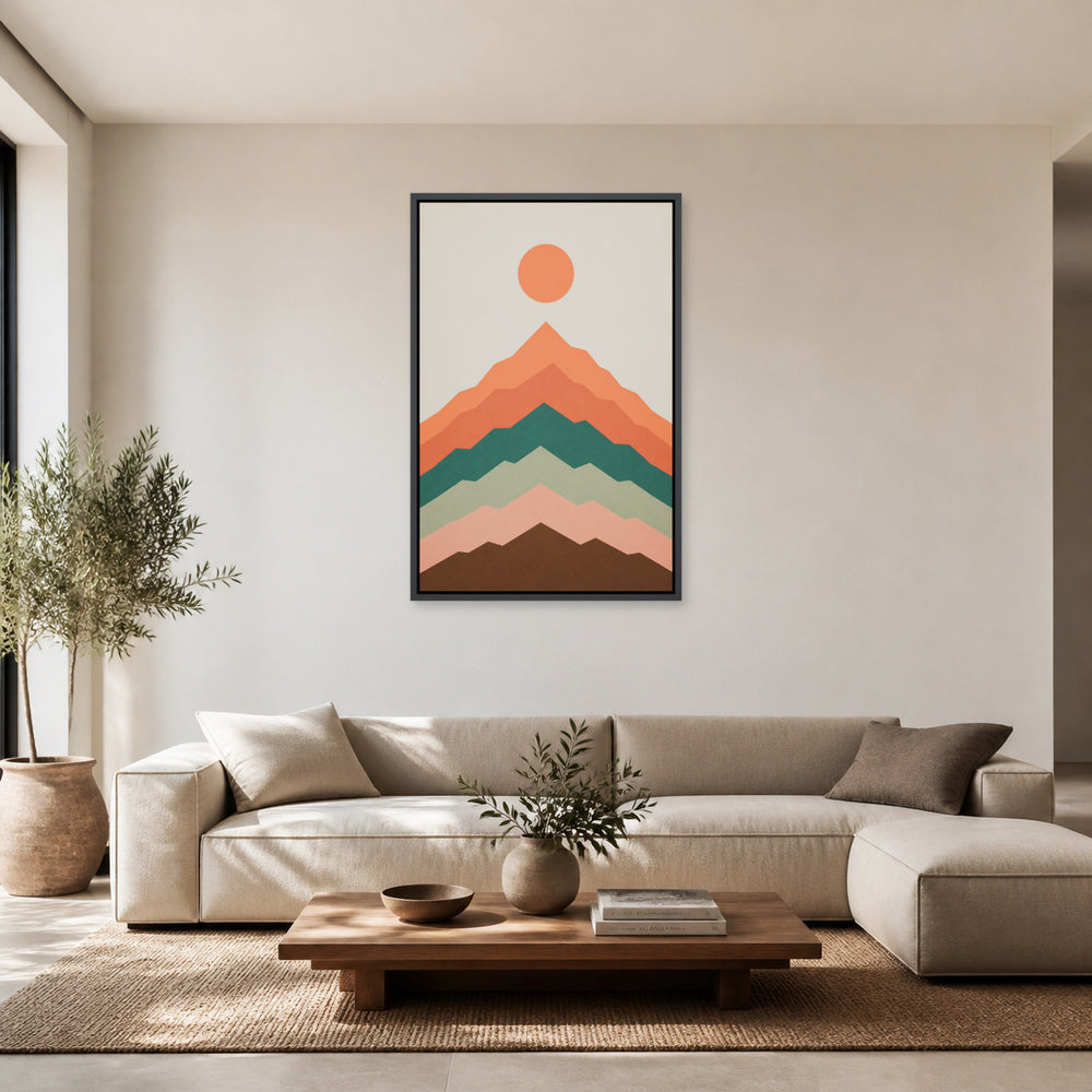 Layered Modernist Mountain Floating Frame Wall Art - 02_black_frame_wall_scene_primary