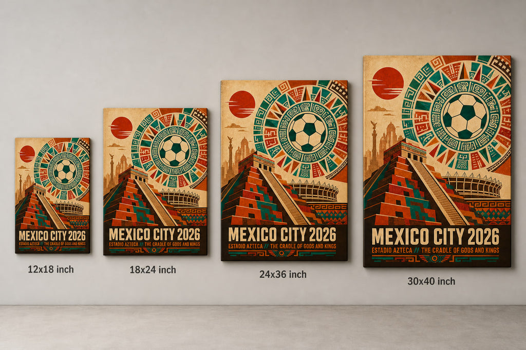 Mexico City 2026 Aztec Totem Soccer Canvas Wall Art 02 canvas size comparison