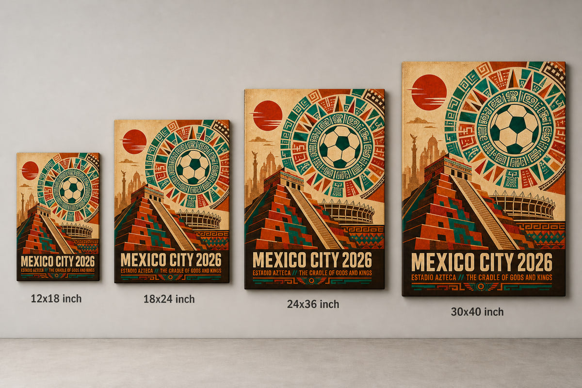 Mexico City 2026 Aztec Totem Soccer Canvas Wall Art 02 canvas size comparison
