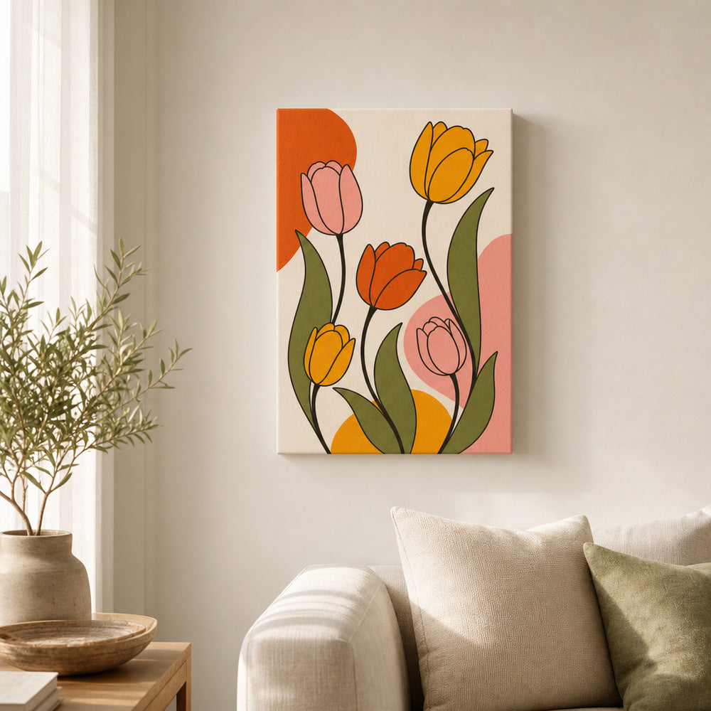 Retro Tulips Mid-Century Modern Canvas Wall Art 02 sku 12x18
