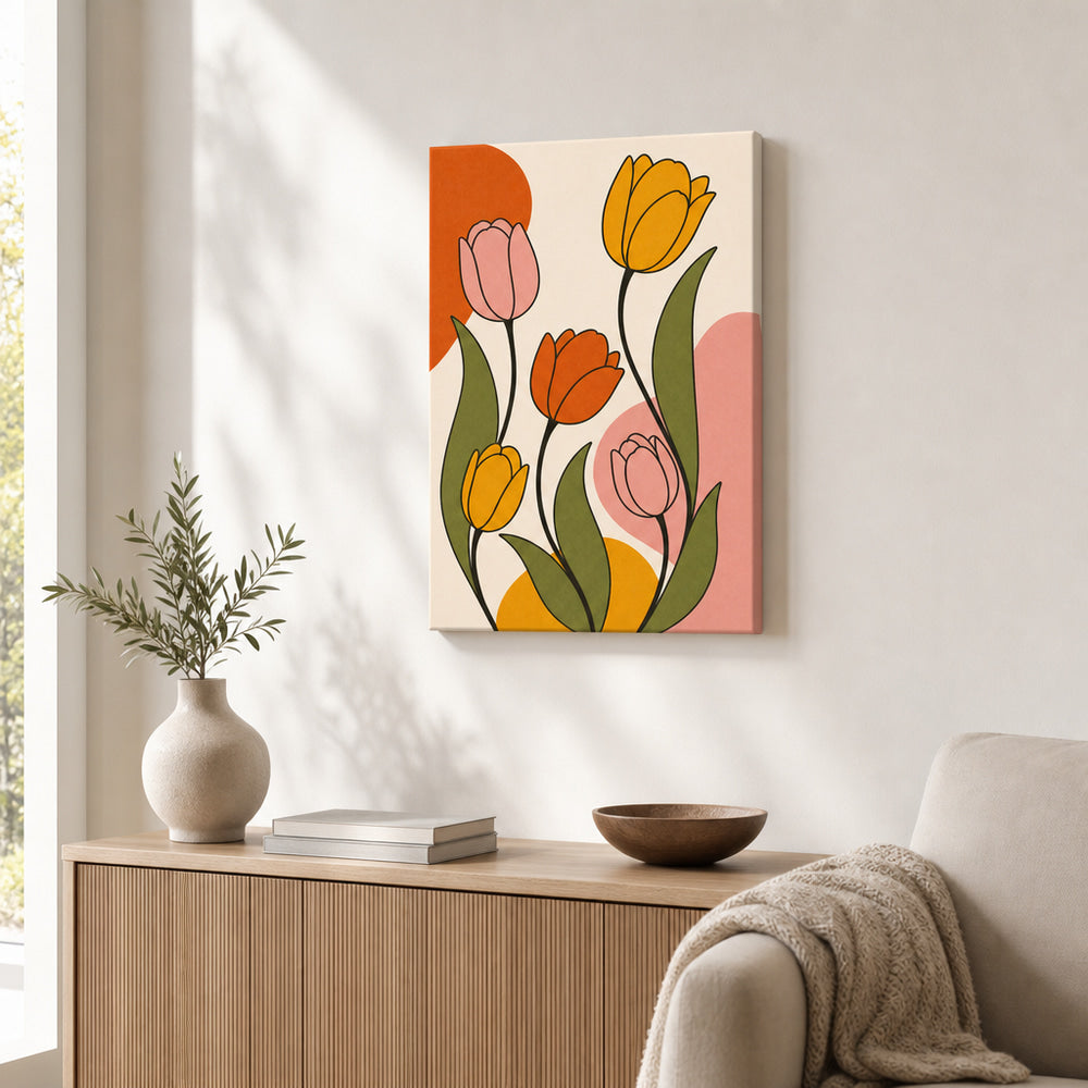 Retro Tulips Mid-Century Modern Canvas Wall Art 02 sku 18x24