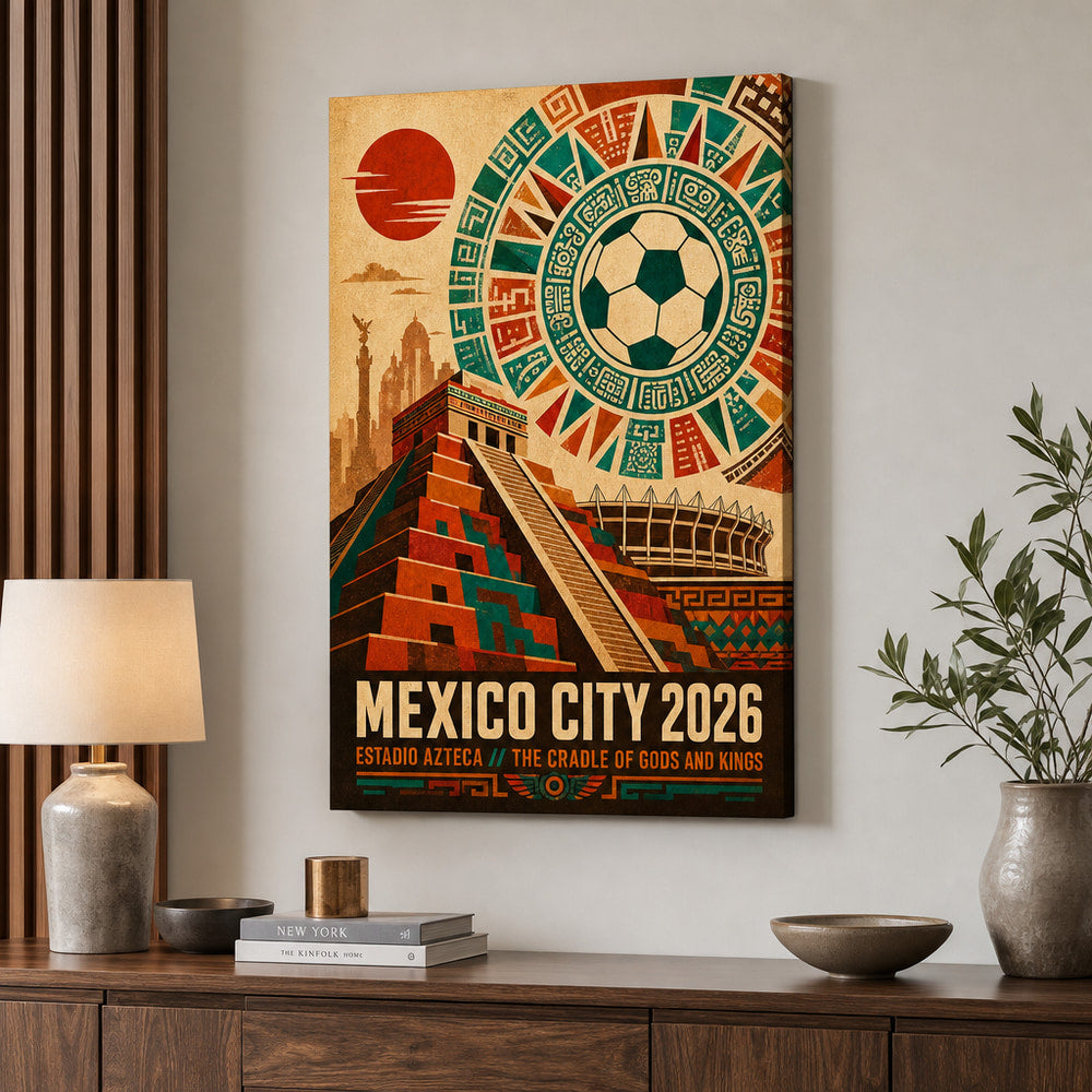 Mexico City 2026 Aztec Totem Soccer Canvas Wall Art 02 18×24 inch wrapped canvas wall mockup