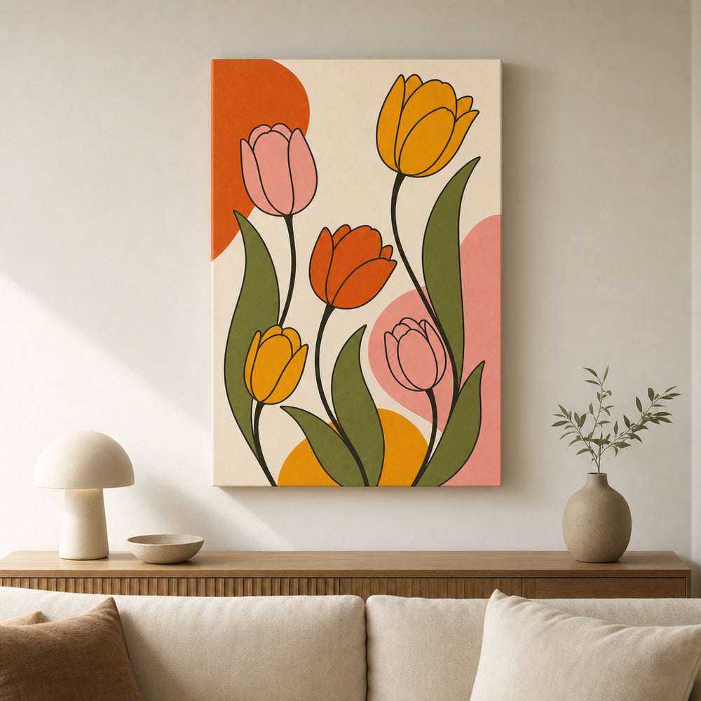 Retro Tulips Mid-Century Modern Canvas Wall Art 02 sku 24x36