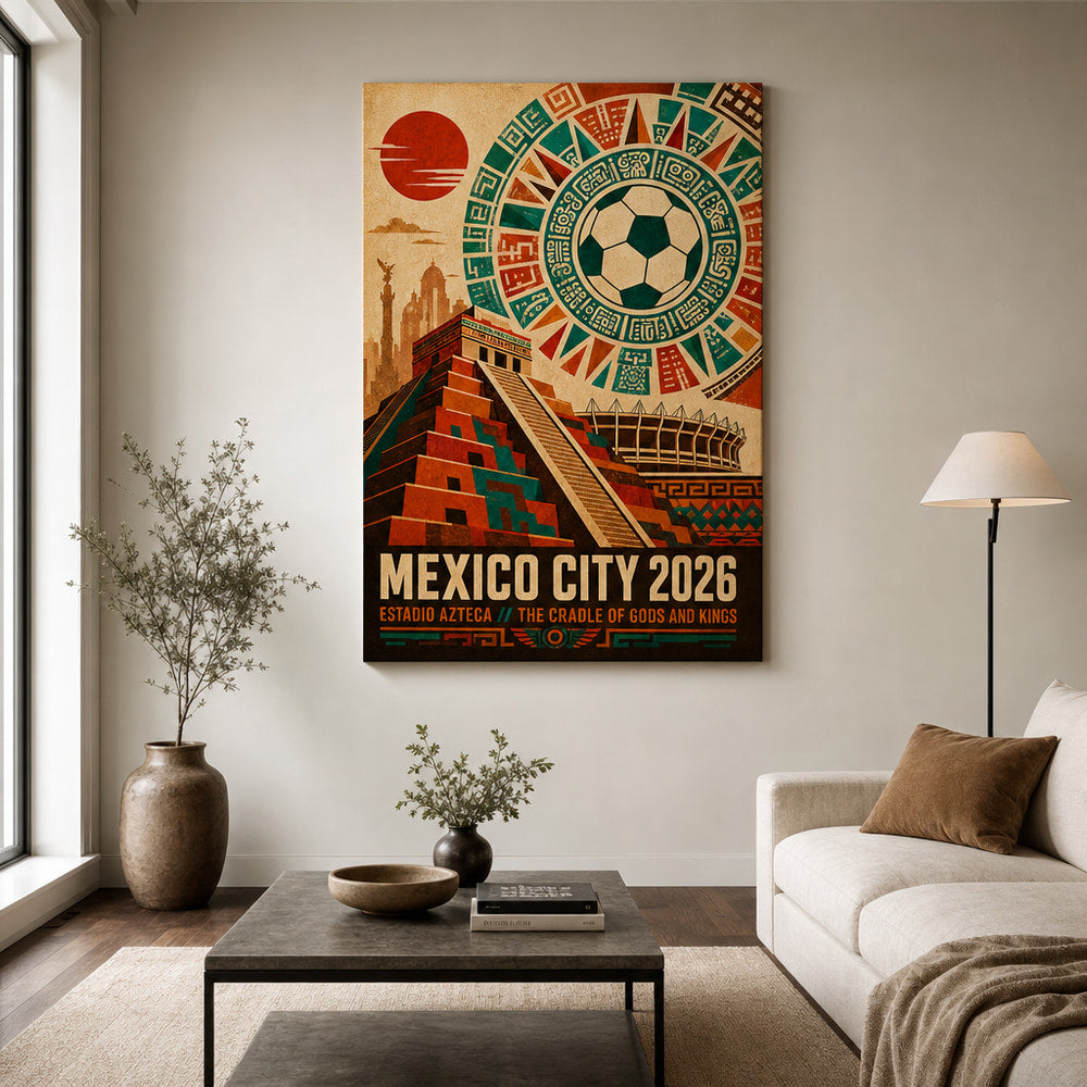 Mexico City 2026 Aztec Totem Soccer Canvas Wall Art 02 24×36 inch wrapped canvas wall mockup