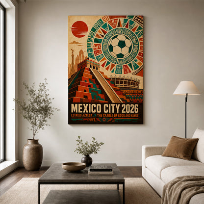 Mexico City 2026 Aztec Totem Soccer Canvas Wall Art 02 24×36 inch wrapped canvas wall mockup