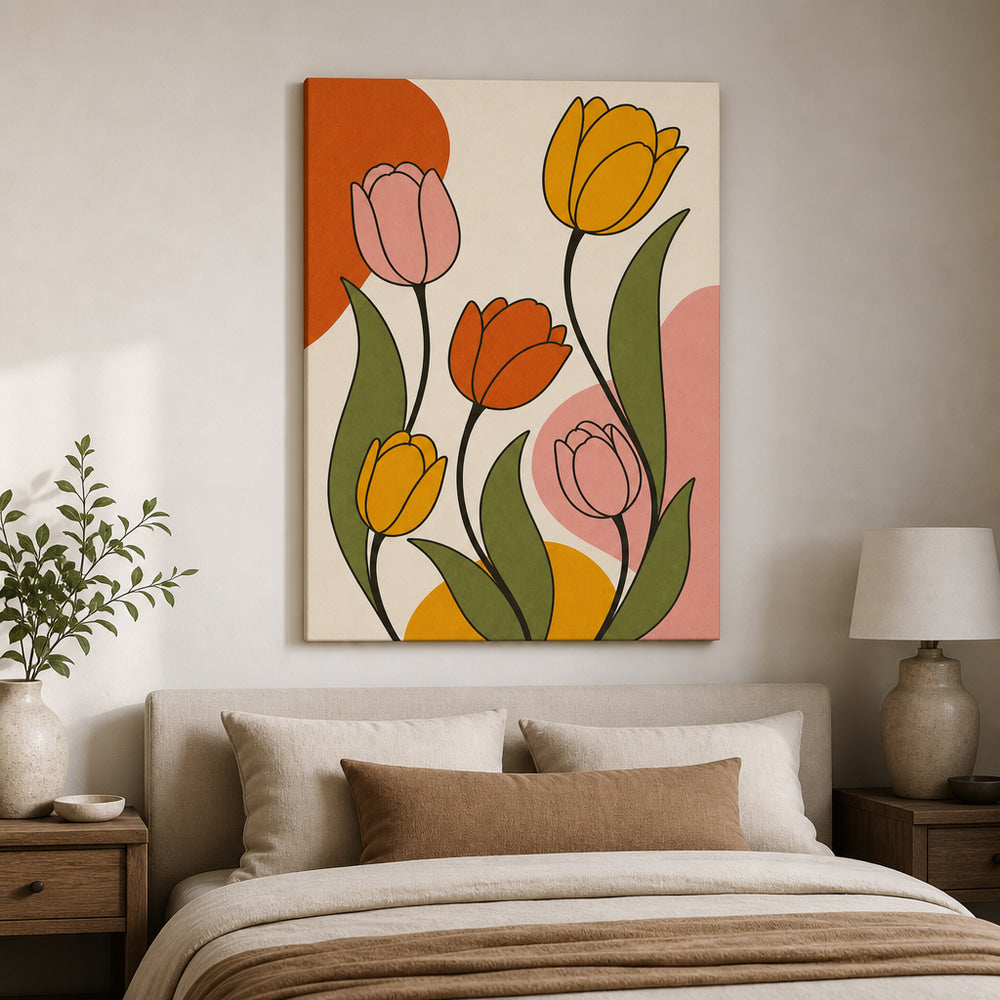 Retro Tulips Mid-Century Modern Canvas Wall Art 02 sku 30x40