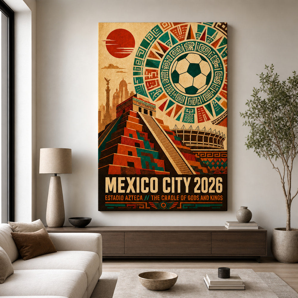 Mexico City 2026 Aztec Totem Soccer Canvas Wall Art 02 30×40 inch wrapped canvas wall mockup
