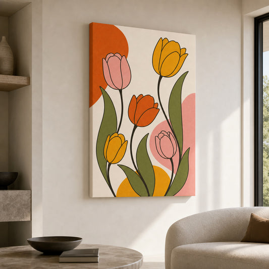 Retro Tulips Mid-Century Canvas Wall Art canvas wall art lifestyle mockup
