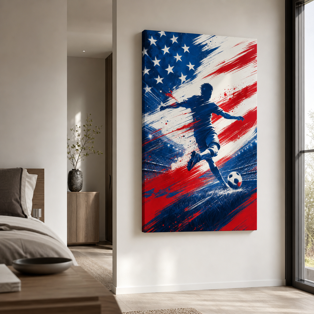 USA Abstract Soccer Canvas Wall Art - Lifestyle Wall Mockup