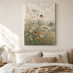 Wildflower Meadow Botanical Canvas Wall Art – Draft - Bedroom wall mockup