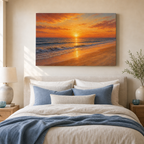 Sunset coast seascape canvas wall art in bedroom