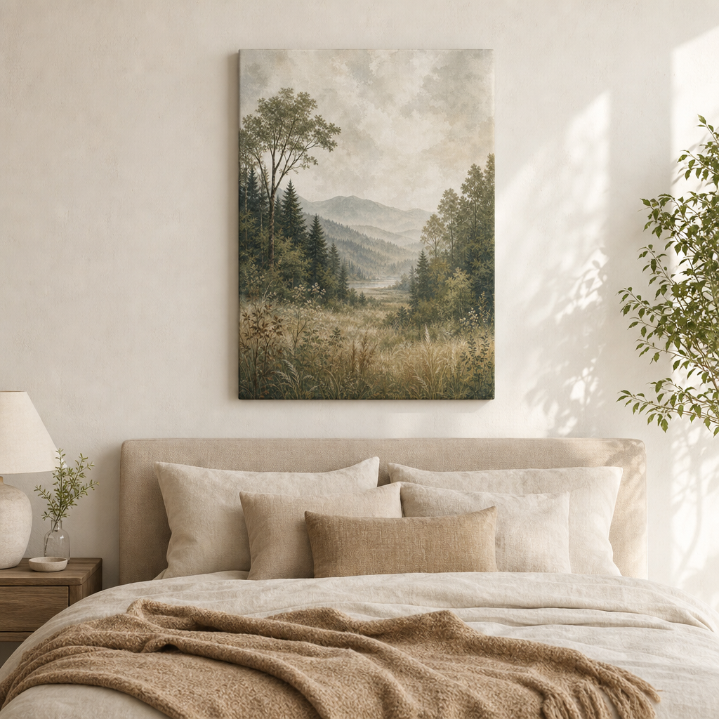 Serene Forest Nature Canvas Wall Art – Draft - Bedroom wall mockup
