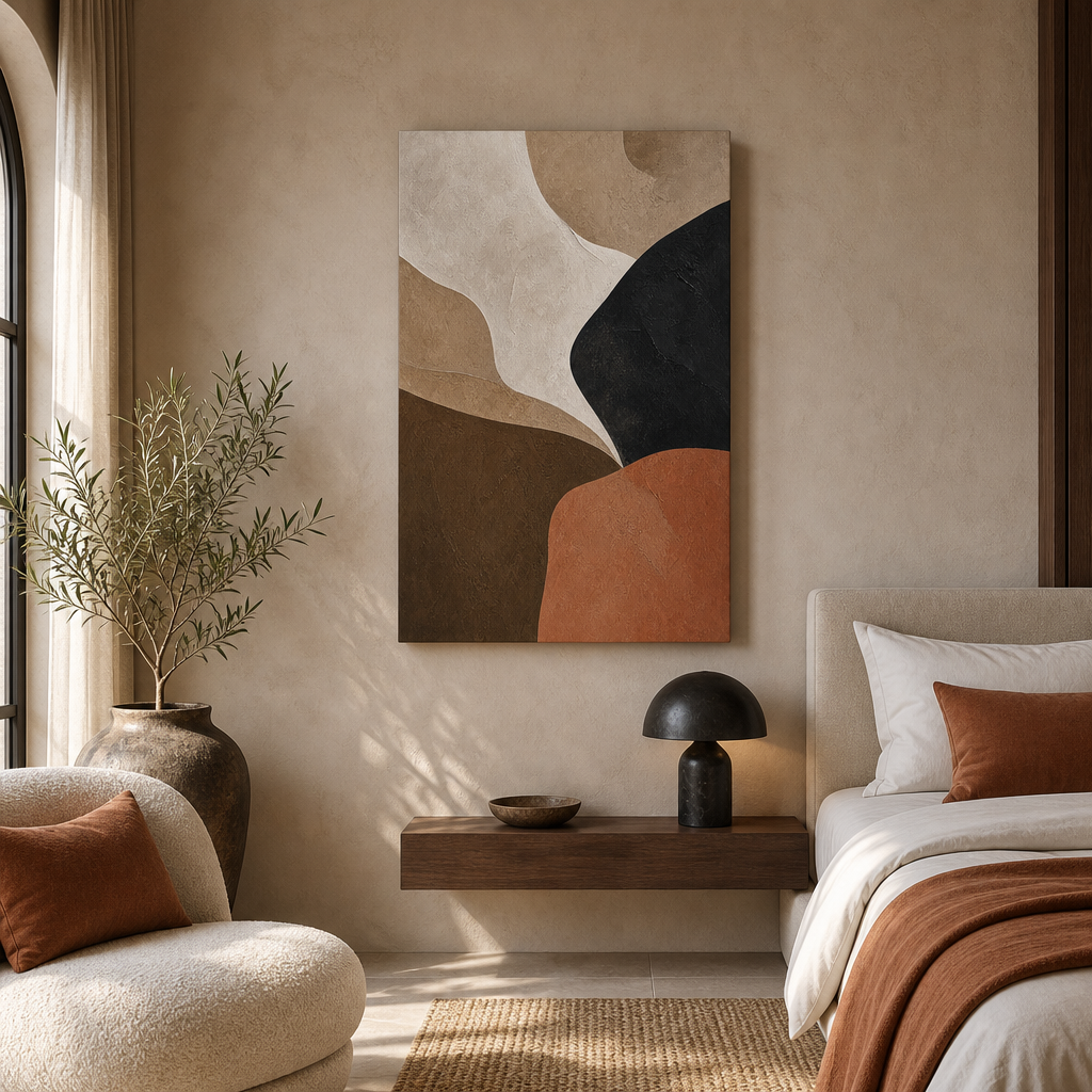 Beige Black Terracotta Abstract Canvas Wall Art – Draft - Hotel style wall mockup