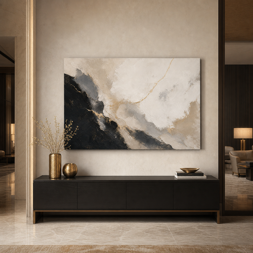 Black White Gold Modern Abstract Canvas Wall Art – Draft - Hotel lobby wall mockup