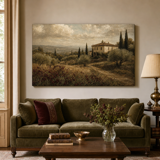 French Countryside Vintage Canvas Wall Art - Living room wall mockup