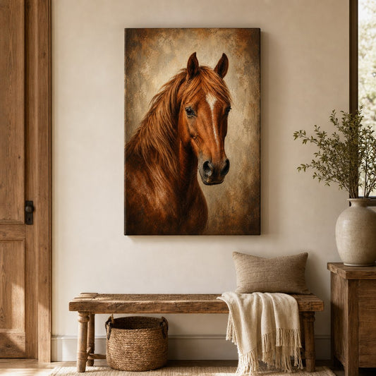 Vintage Horse Rustic Canvas Wall Art room wall mockup