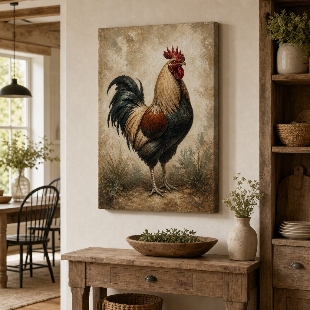 Rustic Rooster Farmhouse Canvas Wall Art room wall mockup