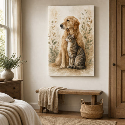 Watercolor Dog and Cat Canvas Wall Art room wall mockup