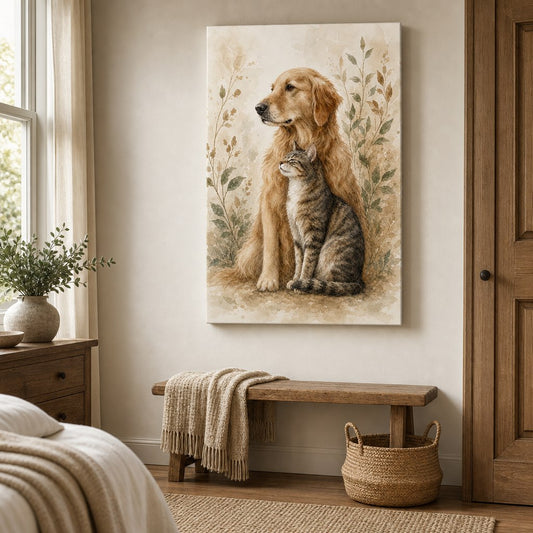 Watercolor Dog and Cat Canvas Wall Art room wall mockup