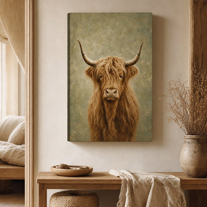 Highland Cow Rustic Canvas Wall Art room wall mockup