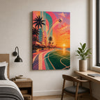 Miami Beach Sunset Soccer Canvas Wall Art wall scene mockup