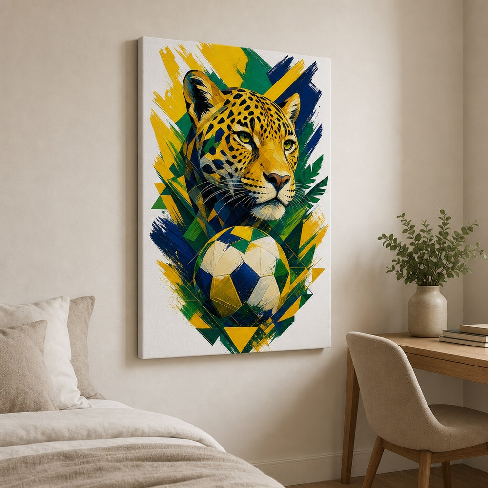 Brazil Jaguar National Pride Soccer Canvas Wall Art wall scene mockup