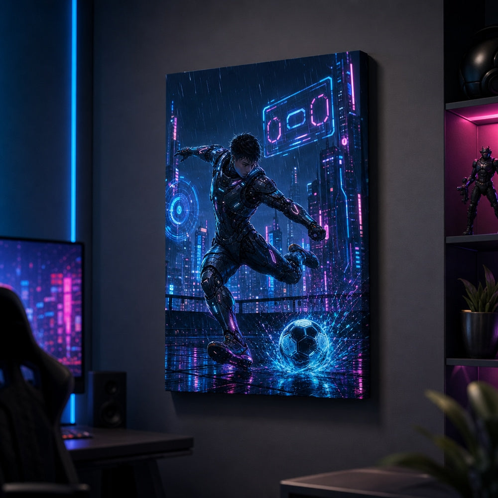 Mecha Rooftop Soccer Canvas Wall Art wall scene mockup