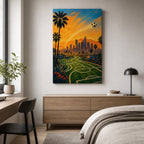 Los Angeles Palm Skyline Soccer Canvas Wall Art wall scene mockup