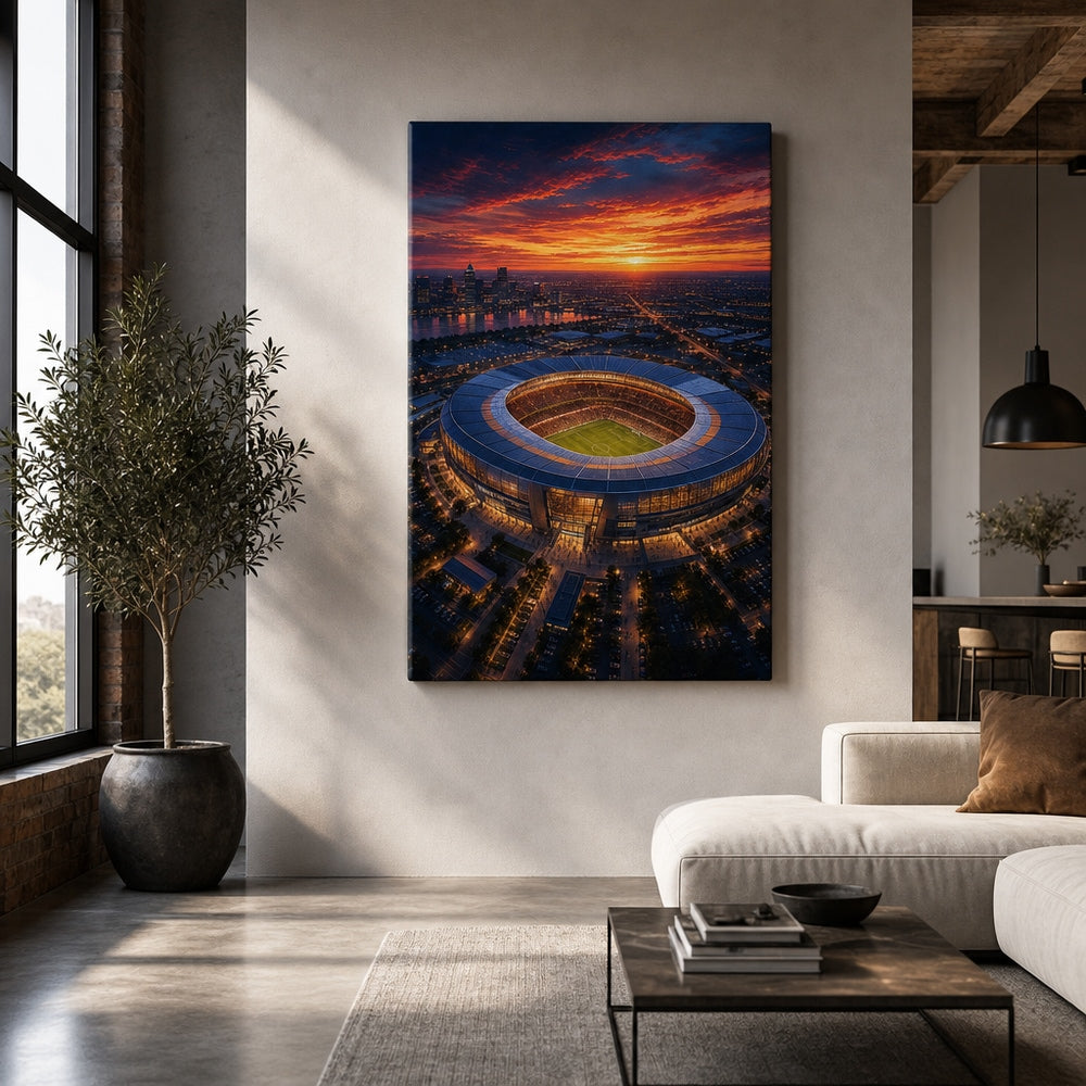 Twilight Aerial Stadium Art Canvas Wall Art wall scene mockup