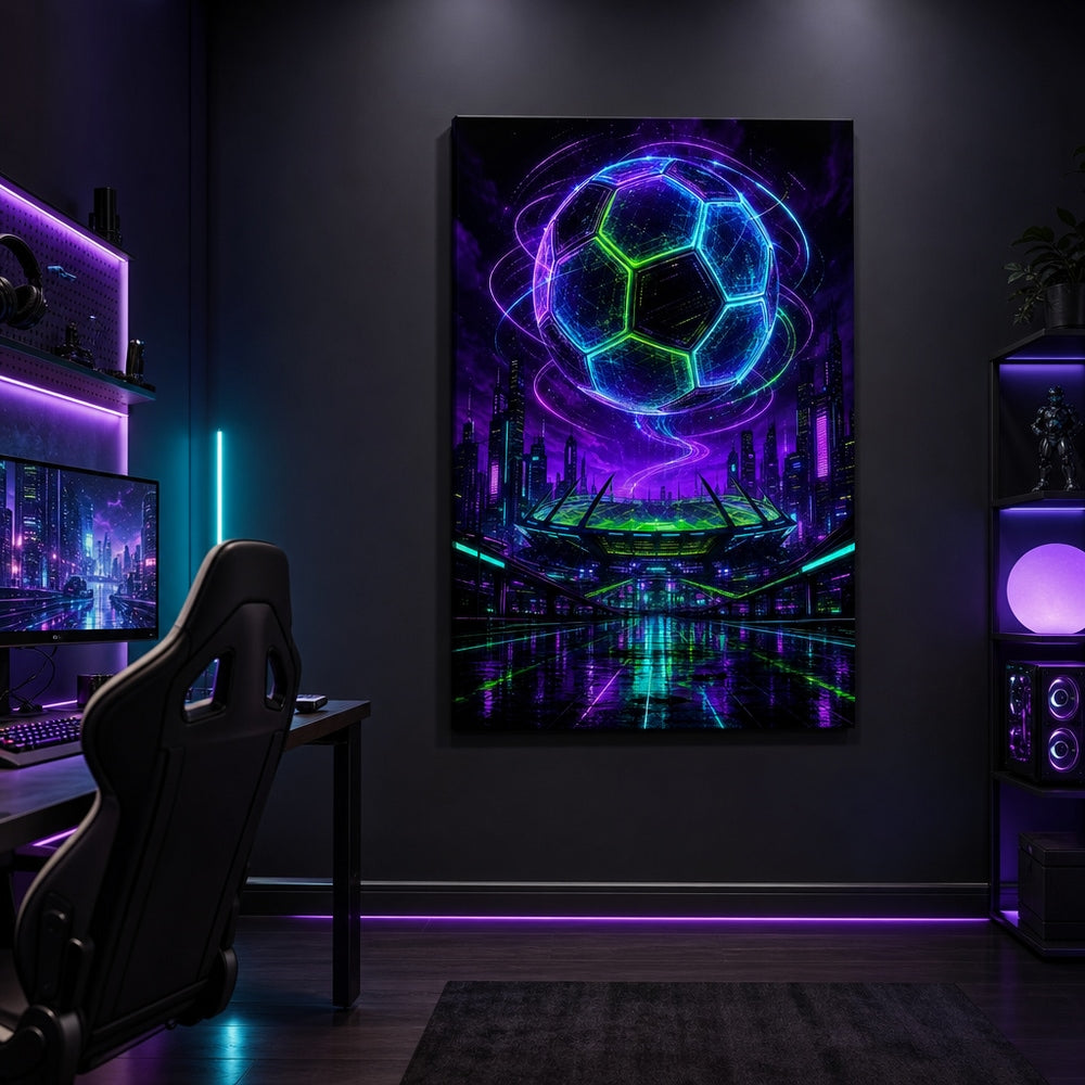 Hologram Ball City Soccer Canvas Wall Art wall scene mockup