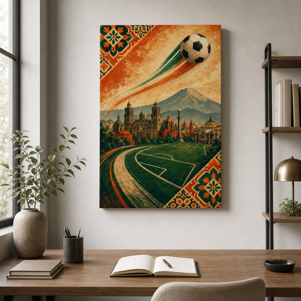 Mexico City Heritage Soccer Canvas Wall Art wall scene mockup
