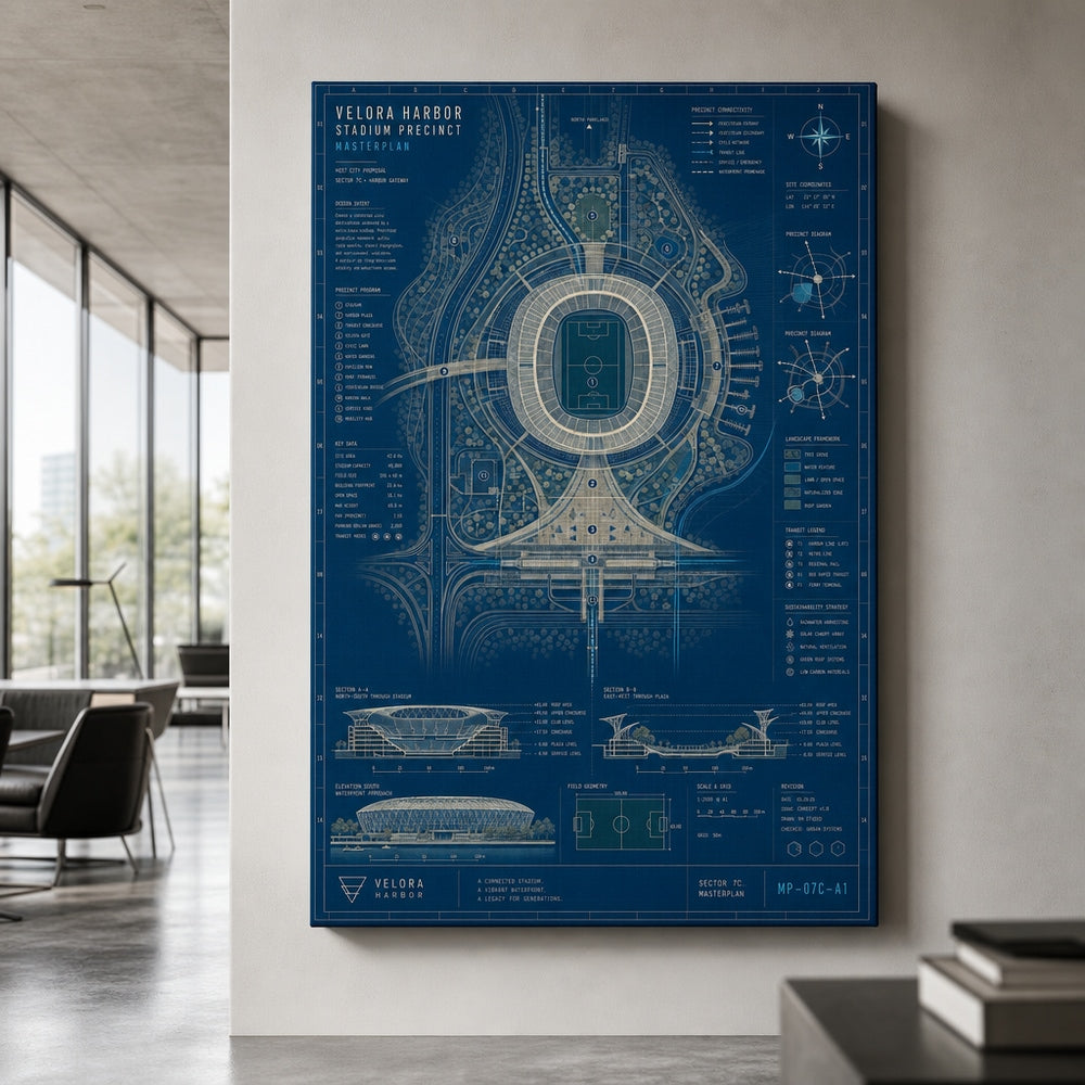 Host City Stadium Masterplan Canvas Wall Art wall scene mockup