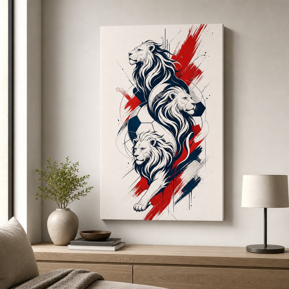 England Three Lions National Pride Soccer Canvas Wall Art wall scene mockup