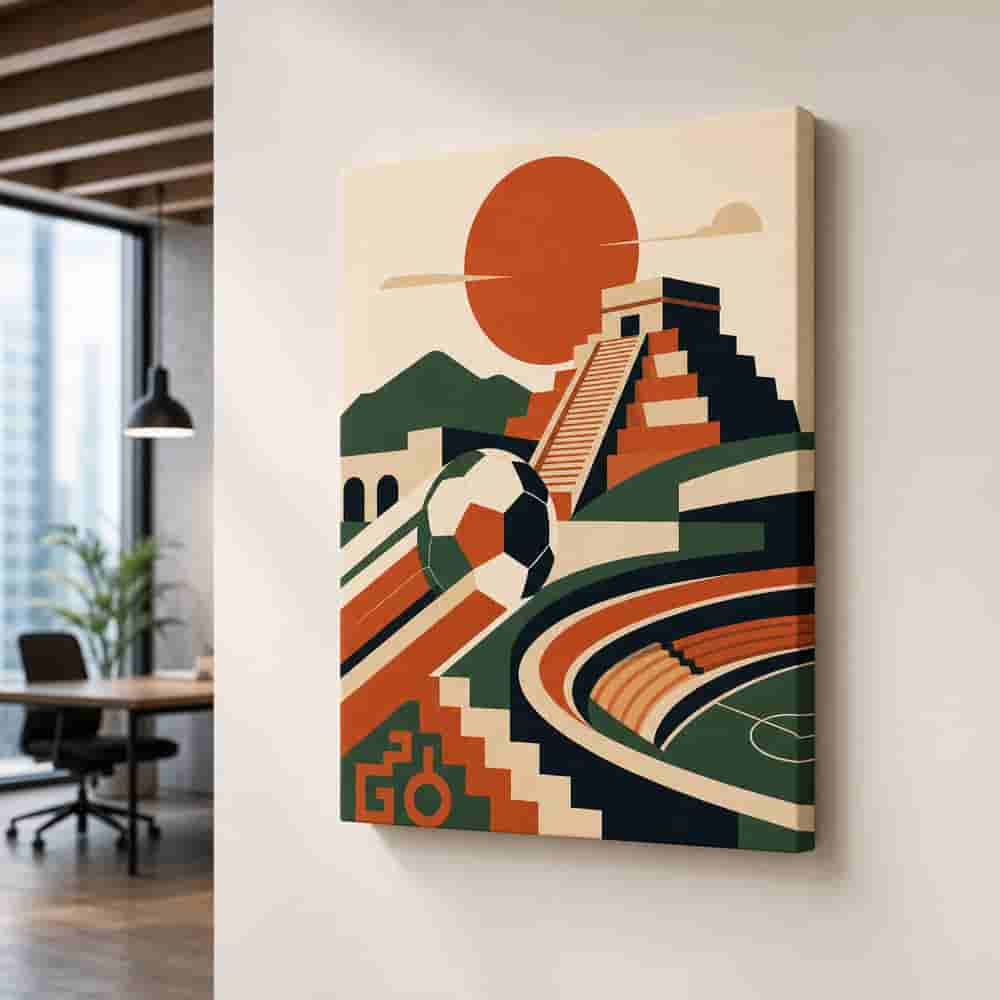 Mexico City 2026 World Stage Soccer Canvas Wall Art alternate room wall mockup
