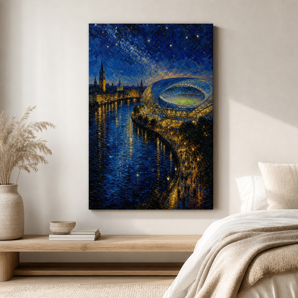 Riverside Starry Stadium Soccer Canvas Wall Art wall scene mockup