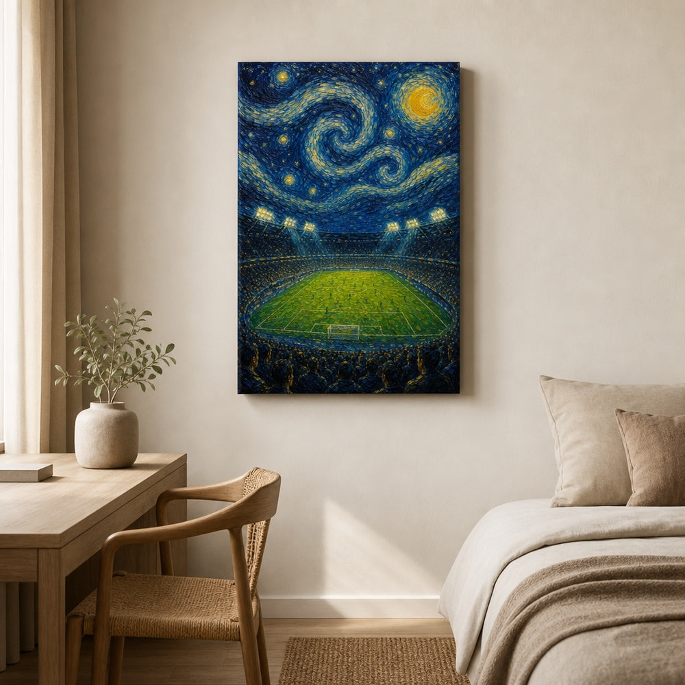 Starry Night Stadium Soccer Canvas Wall Art wall scene mockup