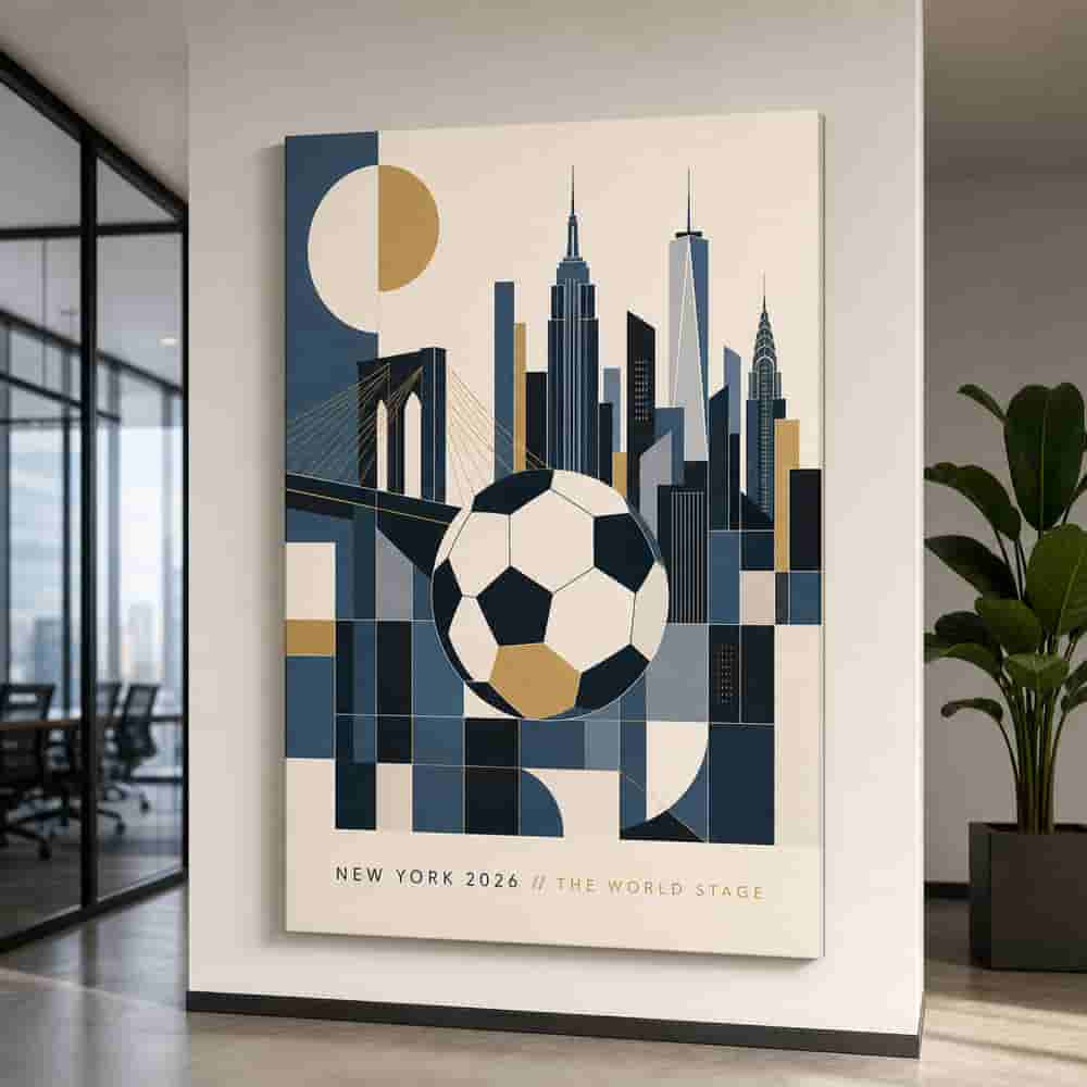 New York 2026 World Stage Soccer Canvas Wall Art alternate room wall mockup